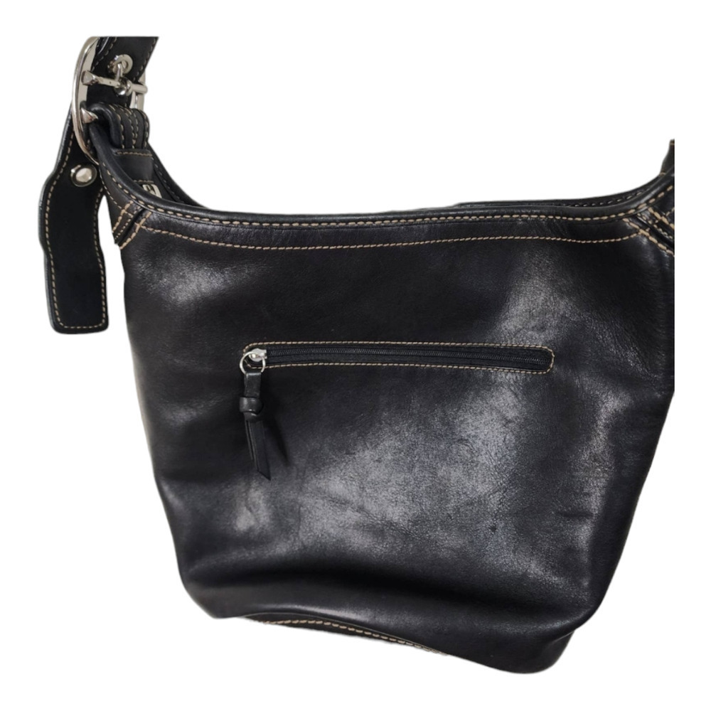 COACH Black Leather Duffle w Exterior Zipper Pocket Crossbody to Shoulder Strap - Picture 3 of 11